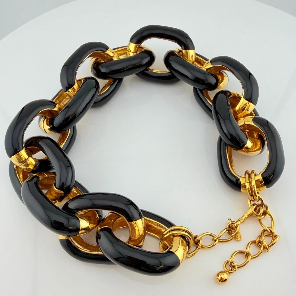 KJL black and gold Enamel chunky link chain
